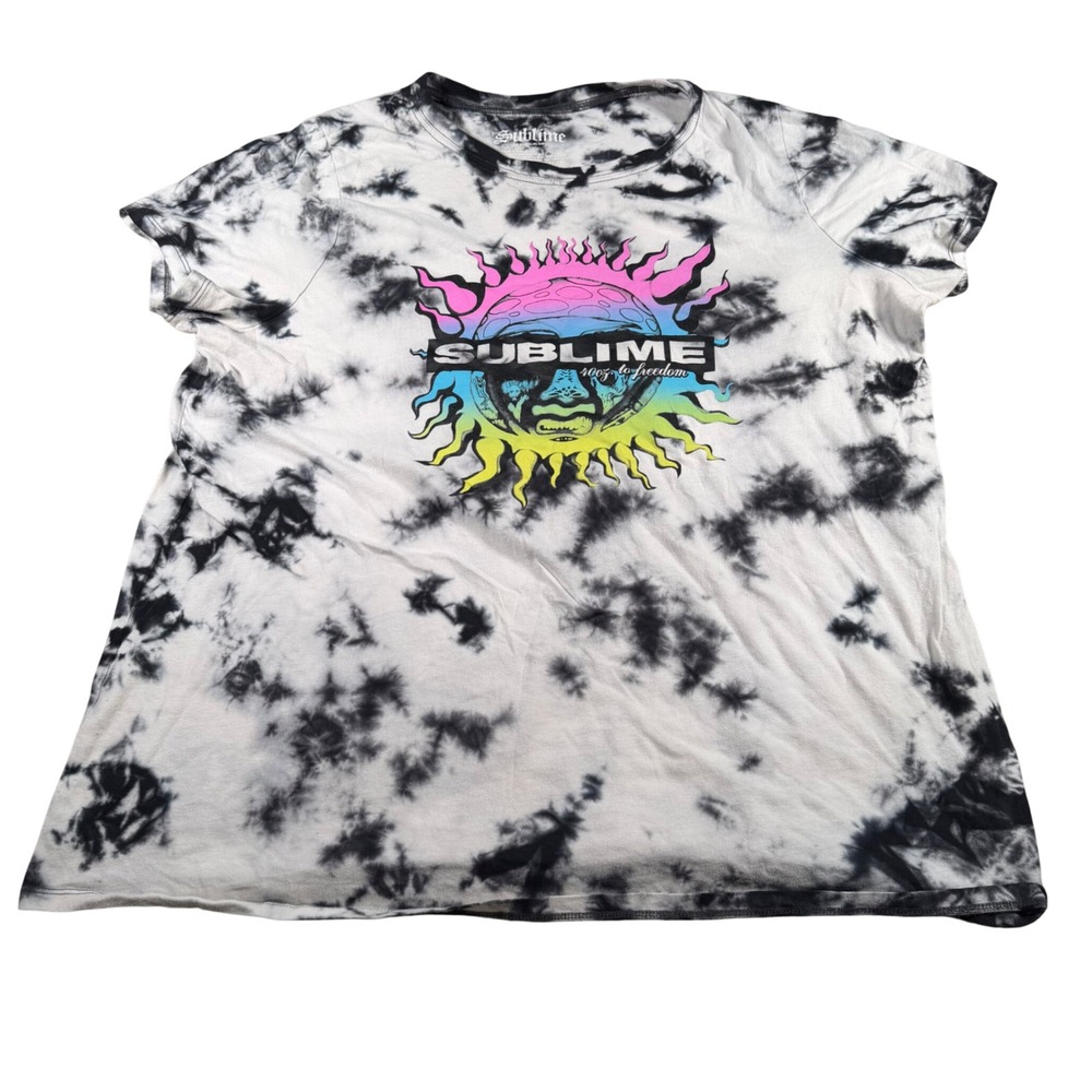 Sublime Graphic Tee Womens Size‎ 2XL Black White Tie Dye Sun Logo 2024